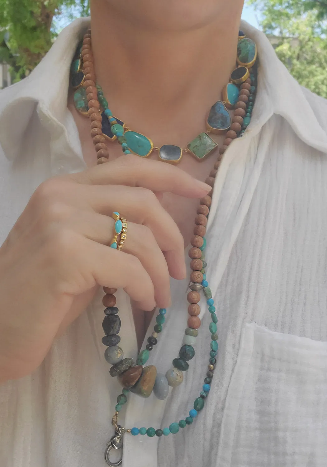 Catherine Michiels Pili Turquoise Bead Necklace with Diamond Clasp | 28"