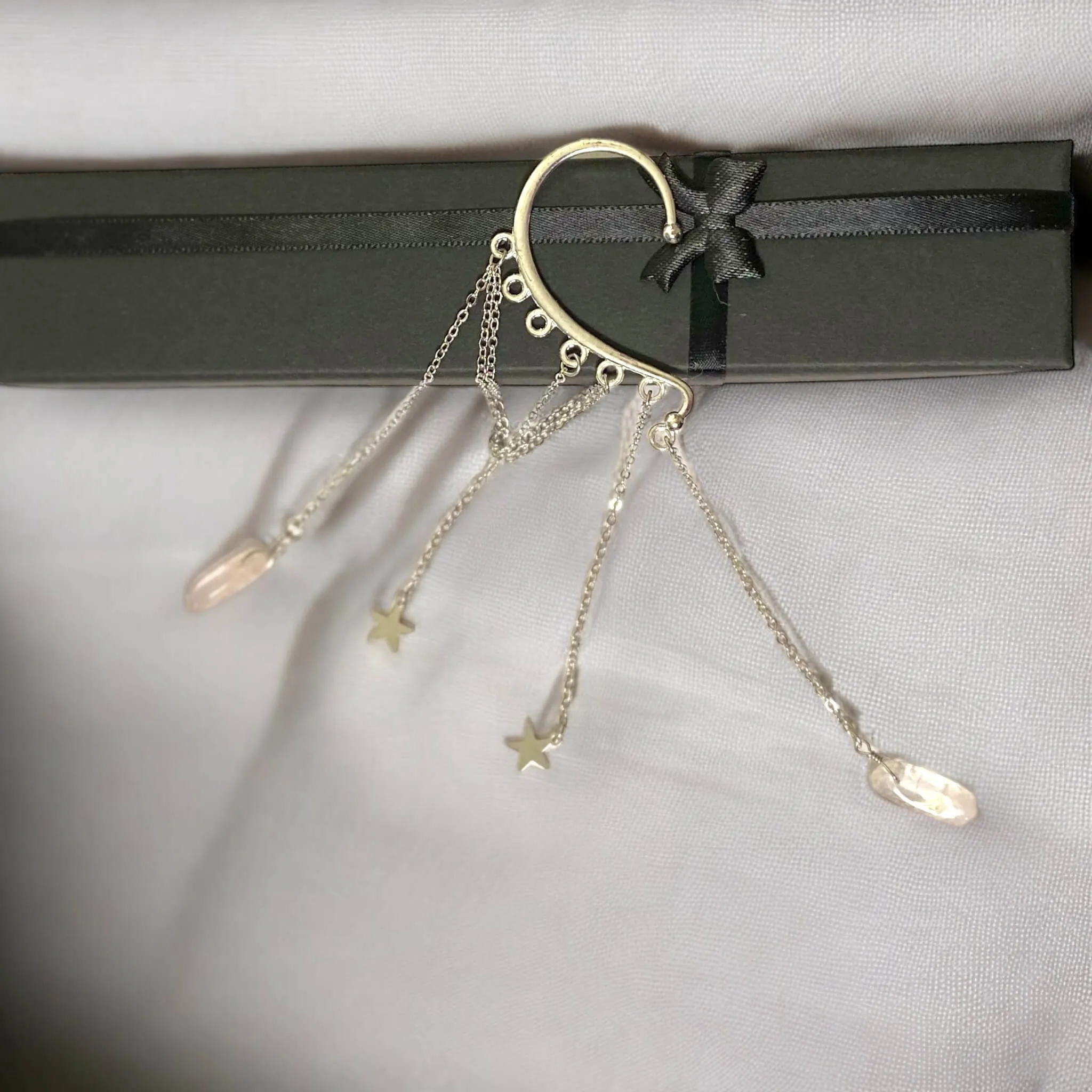 Celestial Pink Quartz Dangling Ear Wrap