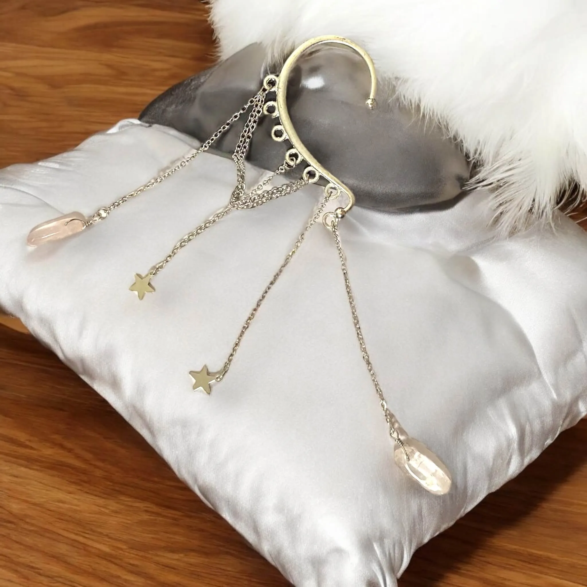 Celestial Pink Quartz Dangling Ear Wrap
