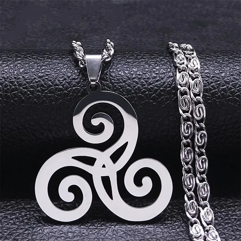 Celtics Triskele Triskelion Necklace Stainless Steel Gold Color Triple Spiral Pendant Necklaces