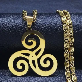 Celtics Triskele Triskelion Necklace Stainless Steel Gold Color Triple Spiral Pendant Necklaces