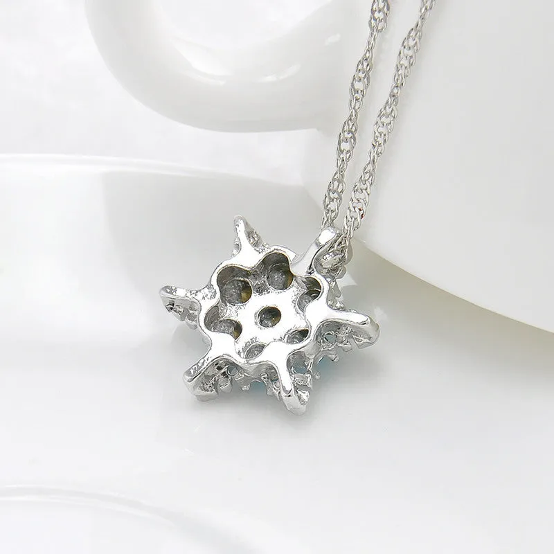 Charm Vintage lady Blue Crystal Snowflake Zircon Flower Silver Necklaces & Pendants Jewelry for Women