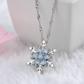 Charm Vintage lady Blue Crystal Snowflake Zircon Flower Silver Necklaces & Pendants Jewelry for Women
