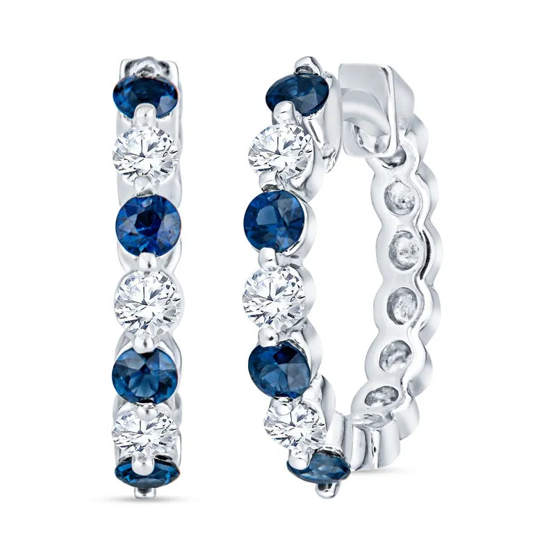 Classic Diamond and Ruby Hoop Earrings Petite