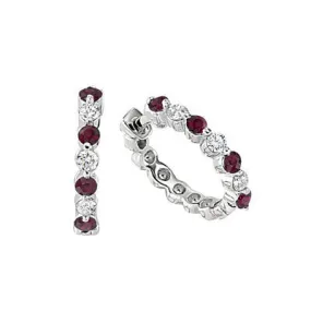 Classic Diamond and Ruby Hoop Earrings Petite