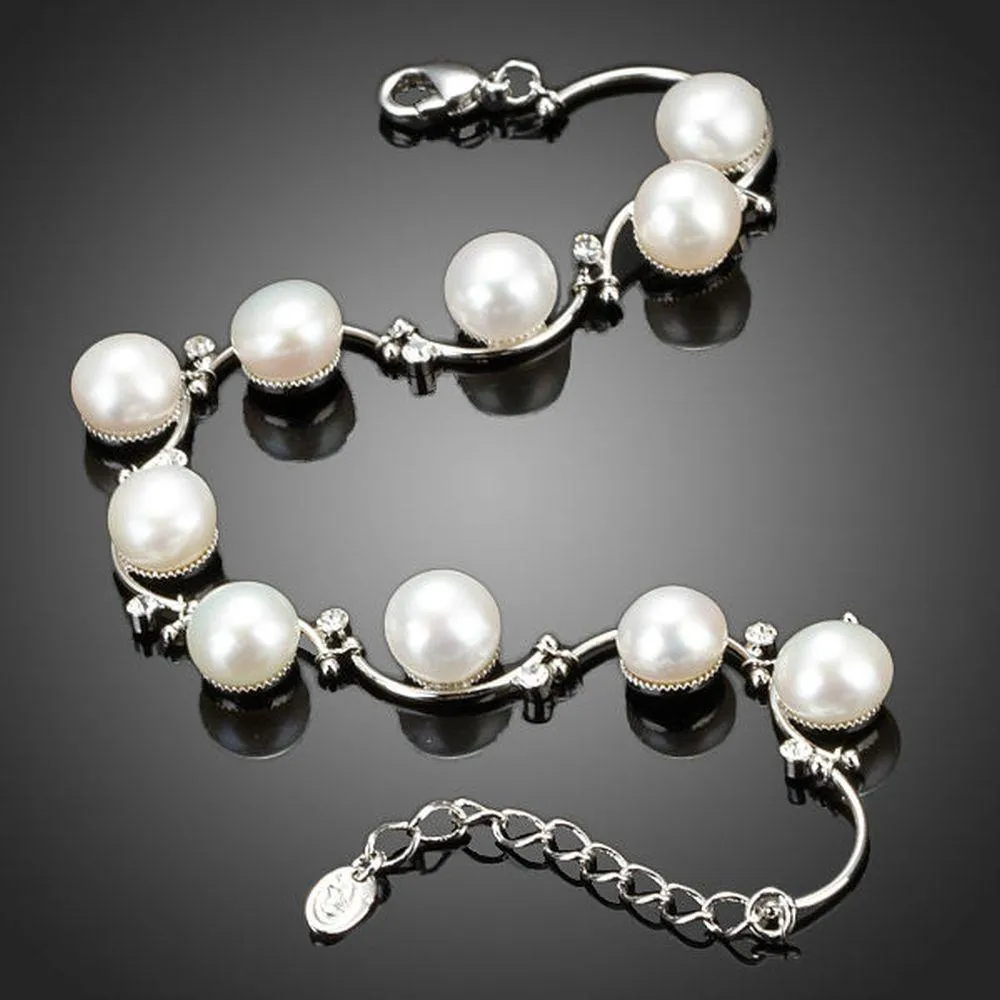 Classic Milk White Crystal Pearls Bracelet