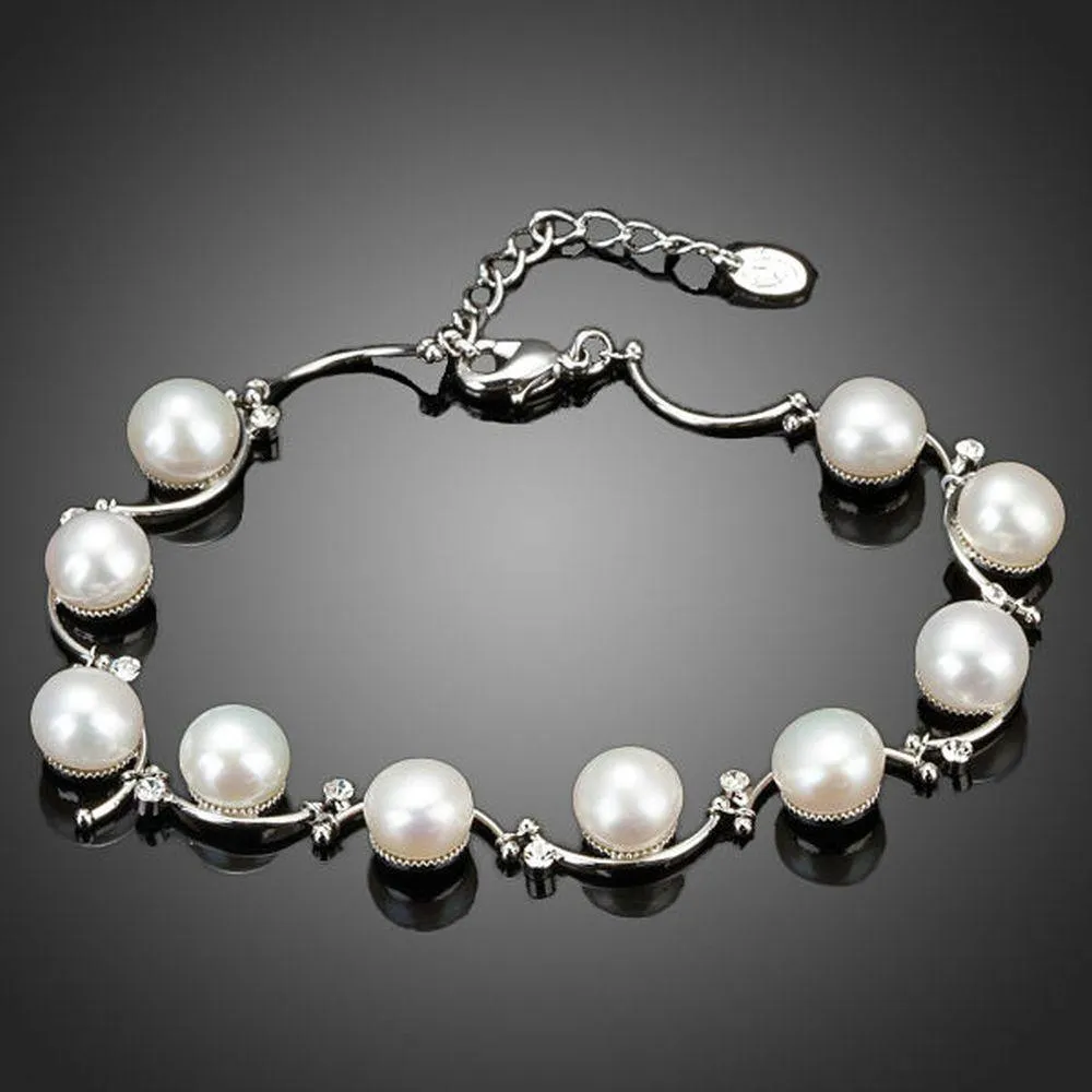 Classic Milk White Crystal Pearls Bracelet