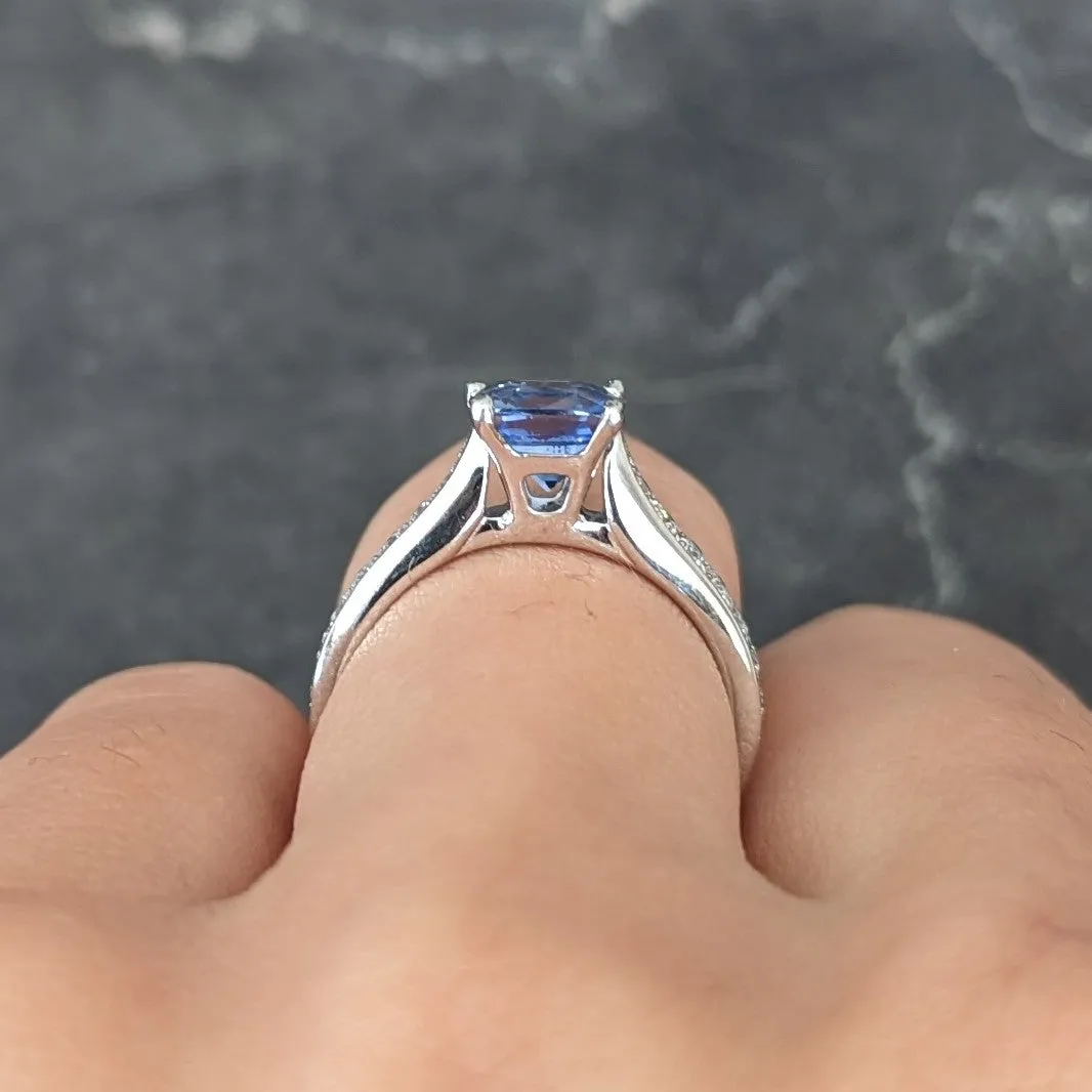 Contemporary 1.38 CTW Cushion Sapphire Diamond 18 Karat White Gold Gemstone Ring