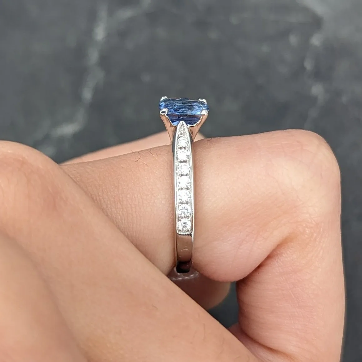 Contemporary 1.38 CTW Cushion Sapphire Diamond 18 Karat White Gold Gemstone Ring