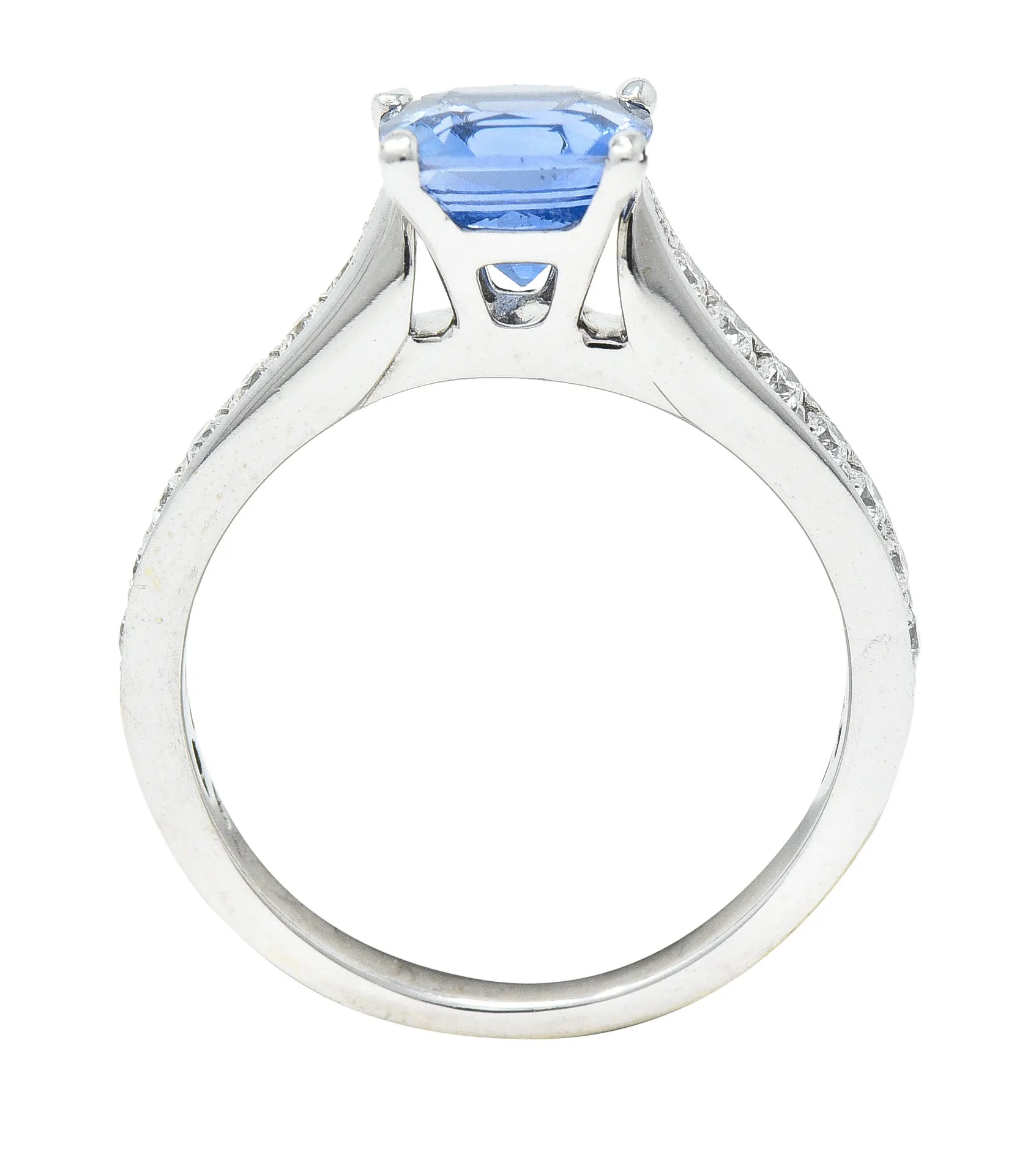 Contemporary 1.38 CTW Cushion Sapphire Diamond 18 Karat White Gold Gemstone Ring