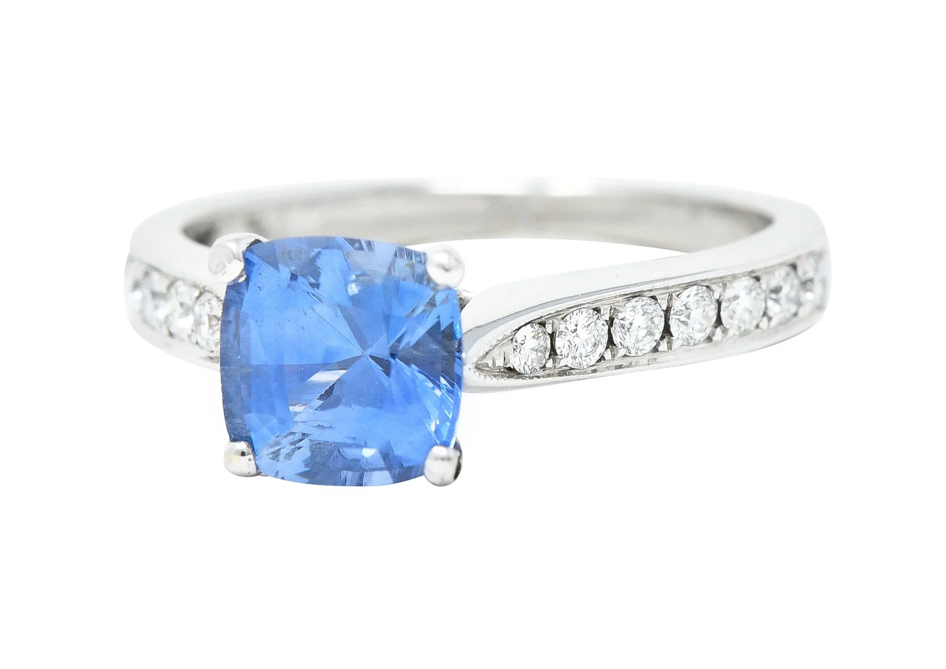Contemporary 1.38 CTW Cushion Sapphire Diamond 18 Karat White Gold Gemstone Ring