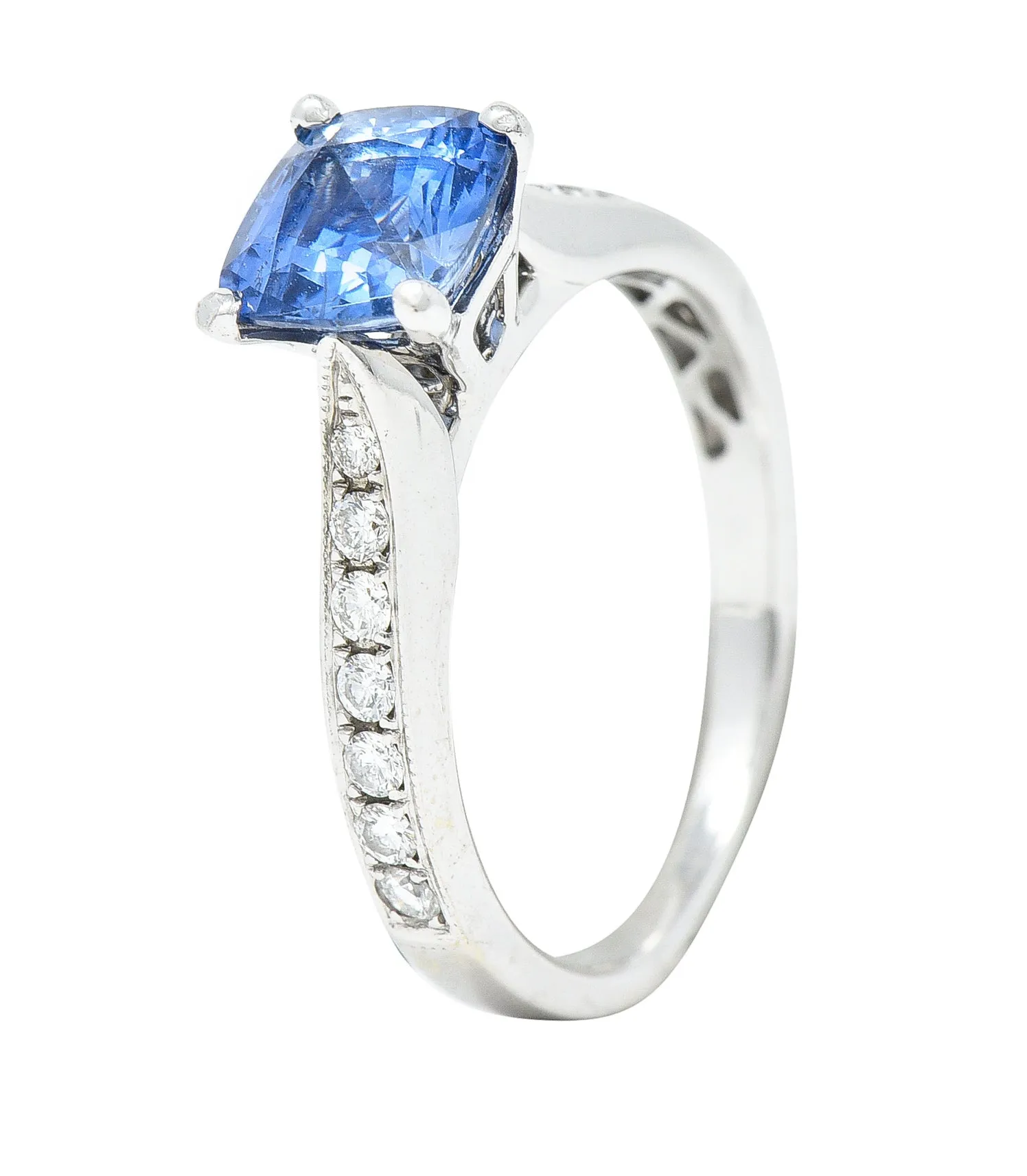 Contemporary 1.38 CTW Cushion Sapphire Diamond 18 Karat White Gold Gemstone Ring