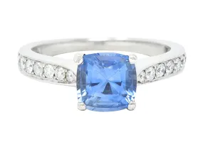 Contemporary 1.38 CTW Cushion Sapphire Diamond 18 Karat White Gold Gemstone Ring