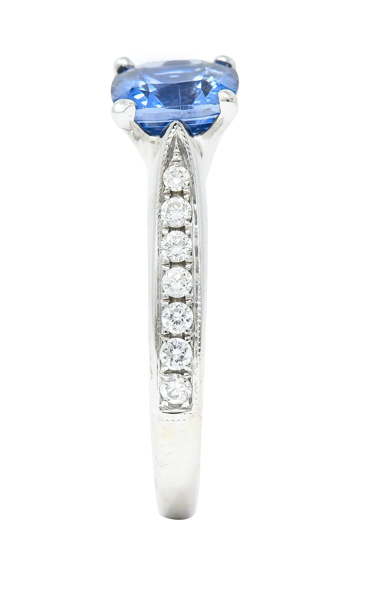 Contemporary 1.38 CTW Cushion Sapphire Diamond 18 Karat White Gold Gemstone Ring