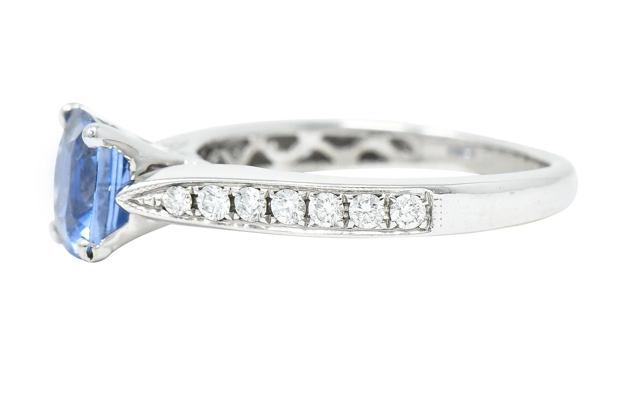 Contemporary 1.38 CTW Cushion Sapphire Diamond 18 Karat White Gold Gemstone Ring