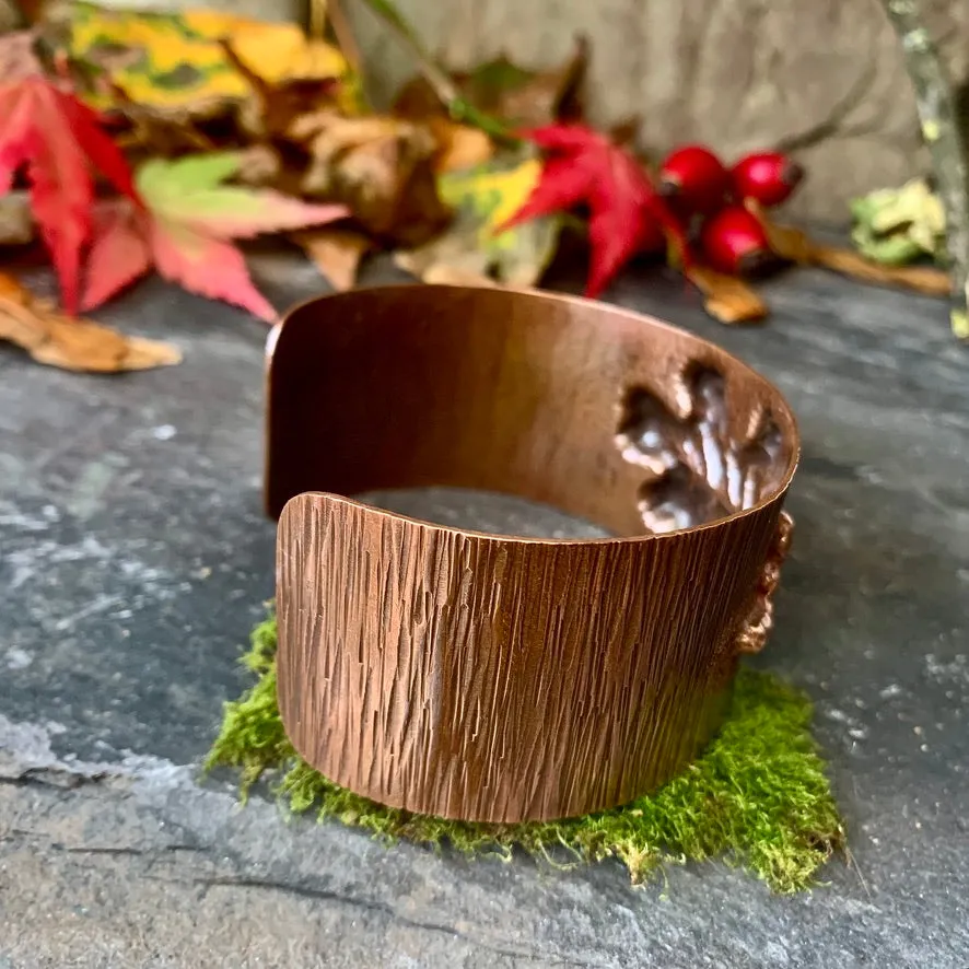 Copper oak leaf cuff bracelet. One of a kind