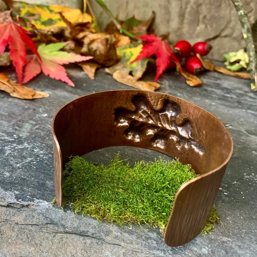 Copper oak leaf cuff bracelet. One of a kind