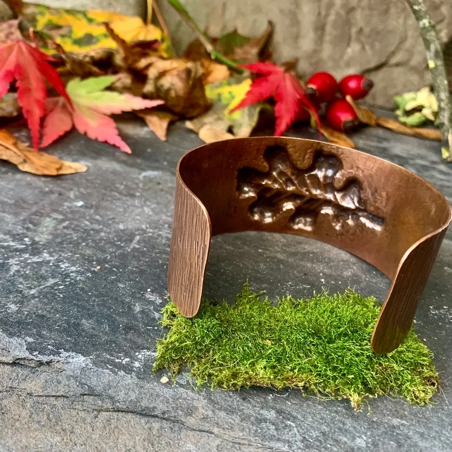 Copper oak leaf cuff bracelet. One of a kind