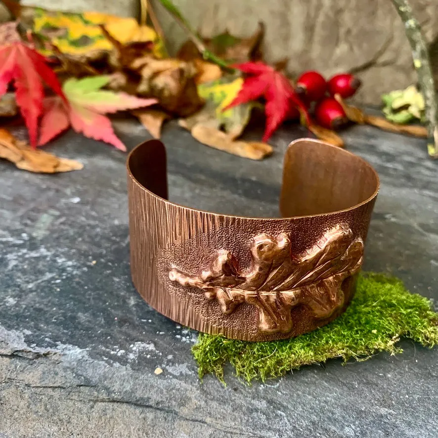 Copper oak leaf cuff bracelet. One of a kind