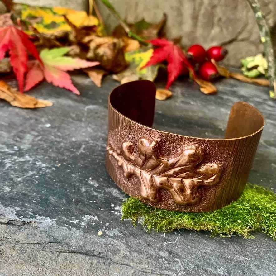 Copper oak leaf cuff bracelet. One of a kind
