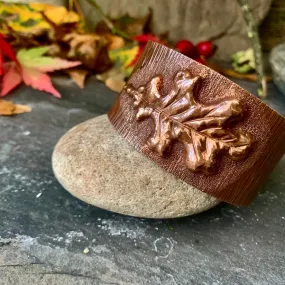 Copper oak leaf cuff bracelet. One of a kind