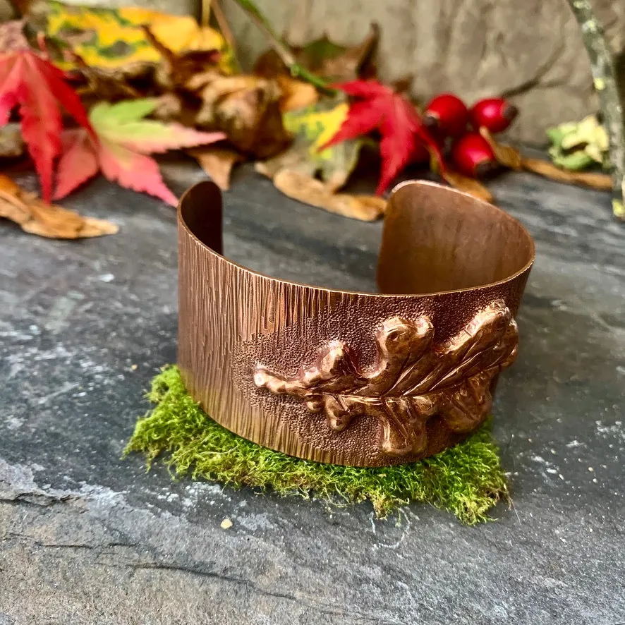 Copper oak leaf cuff bracelet. One of a kind