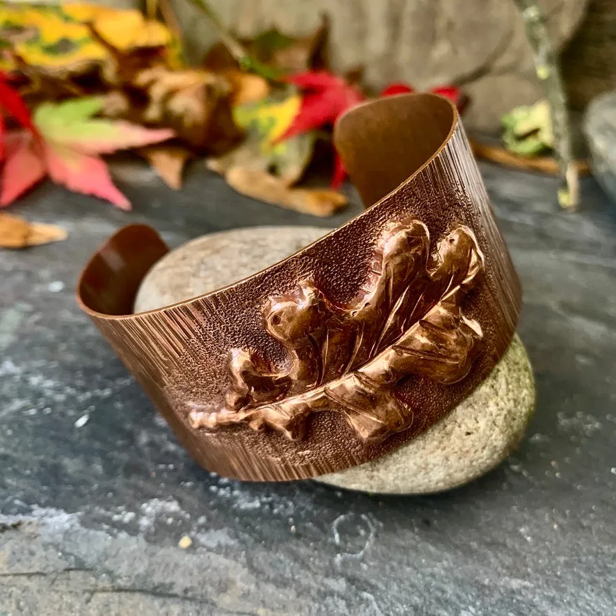 Copper oak leaf cuff bracelet. One of a kind