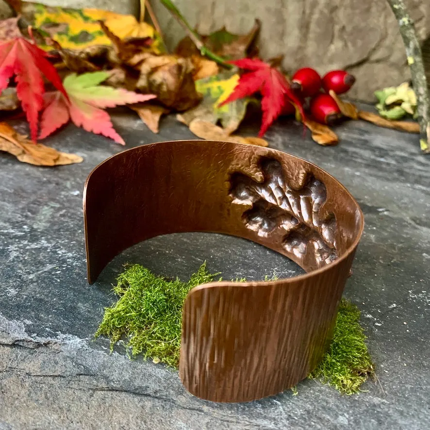 Copper oak leaf cuff bracelet. One of a kind