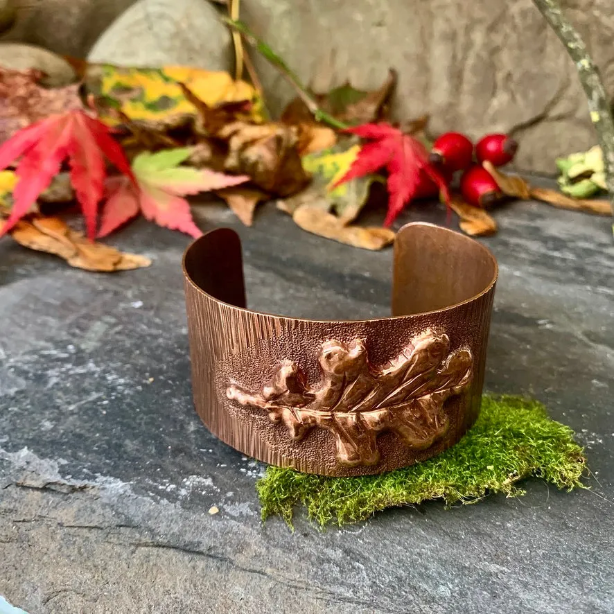 Copper oak leaf cuff bracelet. One of a kind