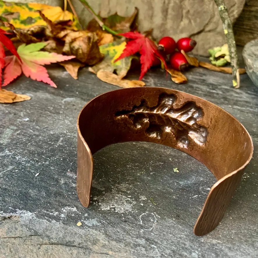 Copper oak leaf cuff bracelet. One of a kind