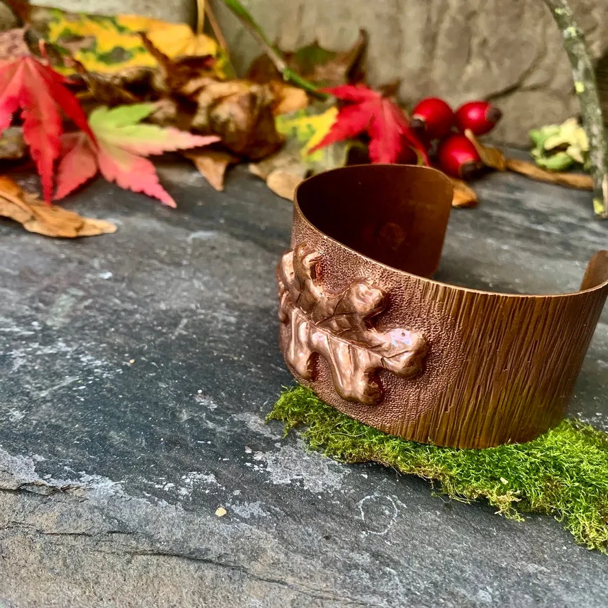 Copper oak leaf cuff bracelet. One of a kind