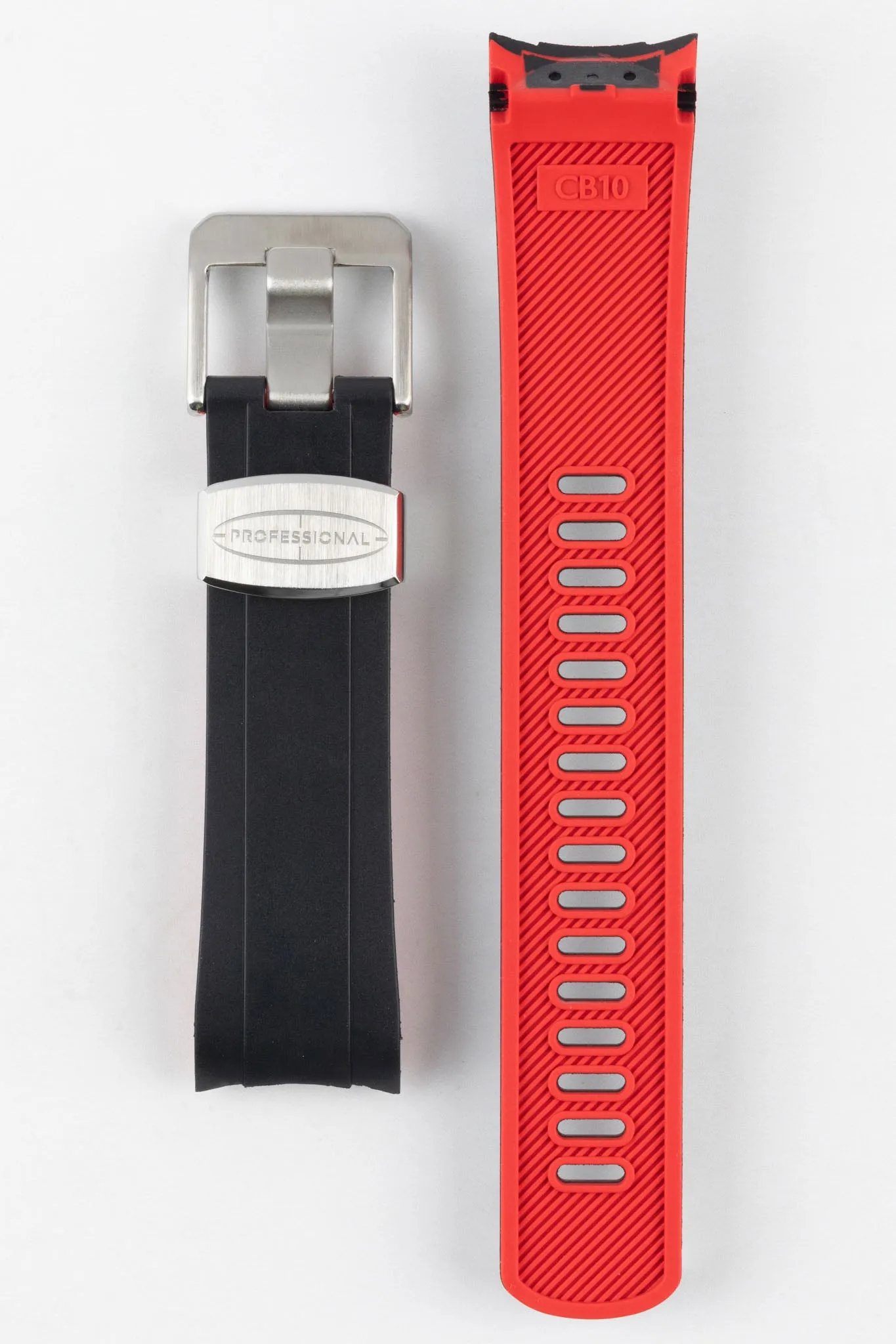 CRAFTER BLUE CB10 Rubber Watch Strap for Seiko 5 Sports Series – BLACK & RED with Rubber & Steel Keepers