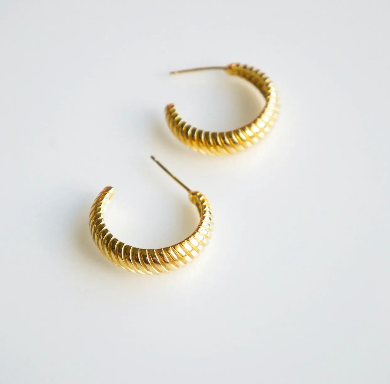 Croissant Hoop Earrings 18k Gold Plated .925 Sterling Silver Hypoallergenic Hoop Shell Twisted Earrings