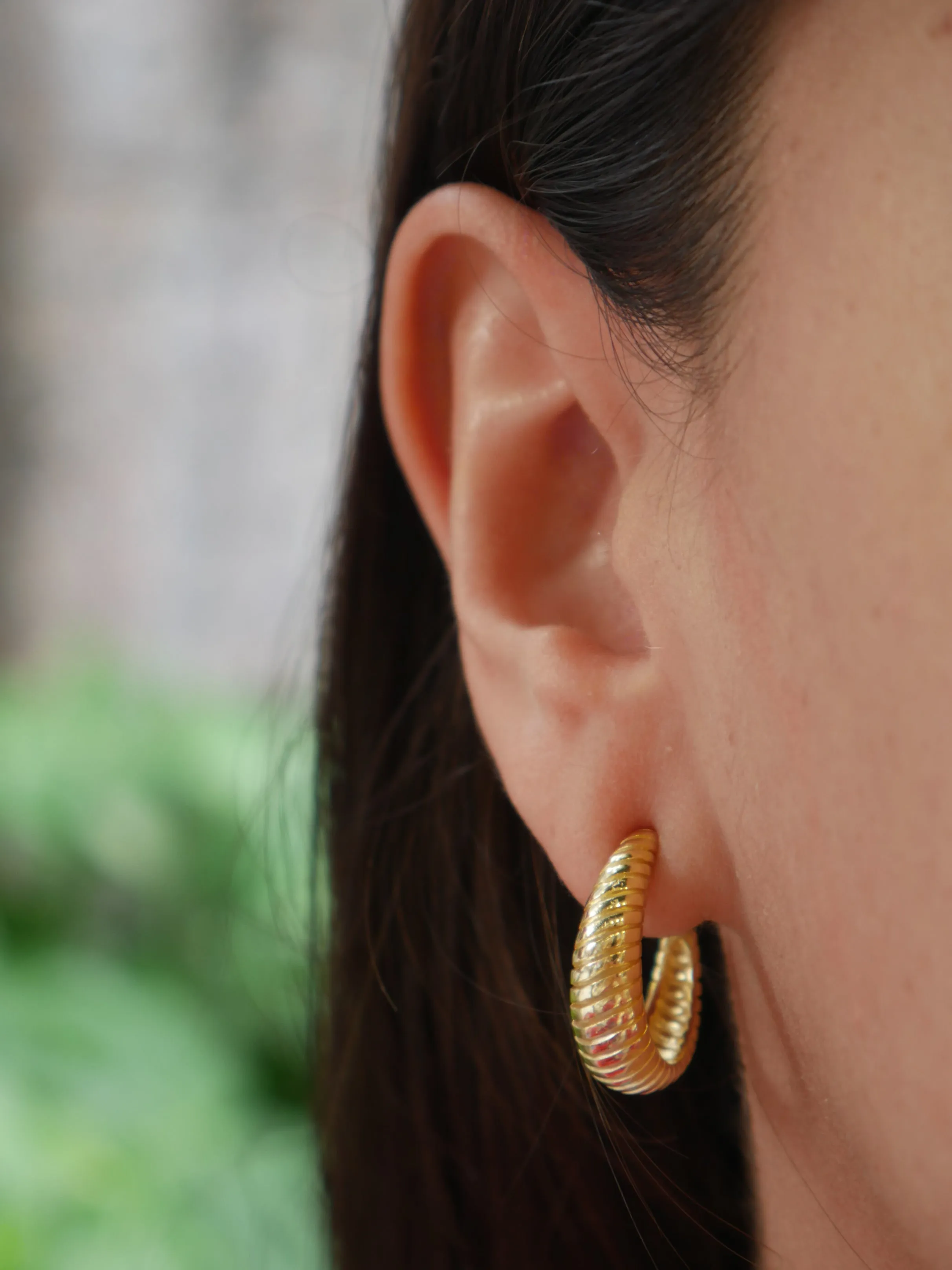 Croissant Hoop Earrings 18k Gold Plated .925 Sterling Silver Hypoallergenic Hoop Shell Twisted Earrings