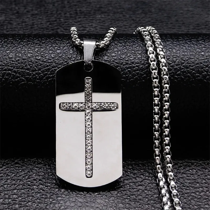 Cross Pendant Necklace Women/Men Crystal Stainless Steel Gold Color Chain Necklaces