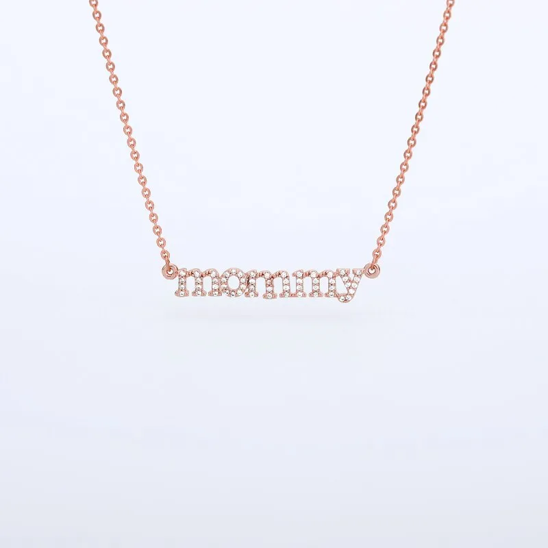 Crystal Pave CZ Letters mommy Pendant Necklace