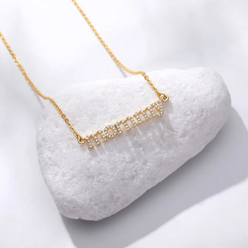 Crystal Pave CZ Letters mommy Pendant Necklace