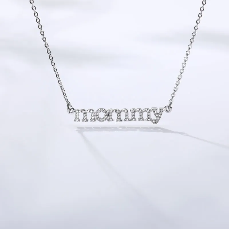 Crystal Pave CZ Letters mommy Pendant Necklace