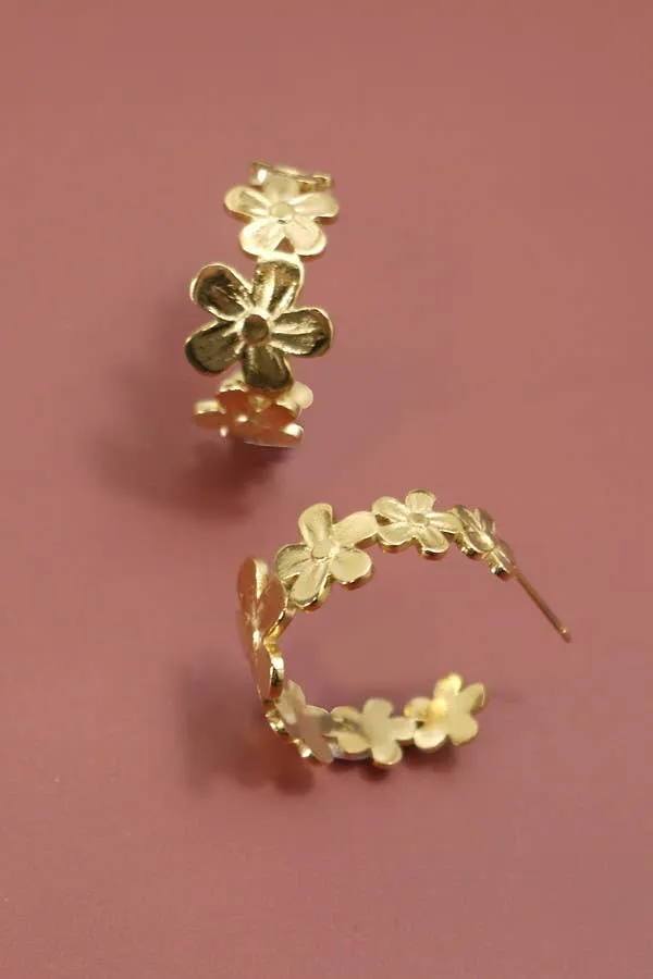 Daisy Hoop Earrings 18K Stainless Steel Waterproof