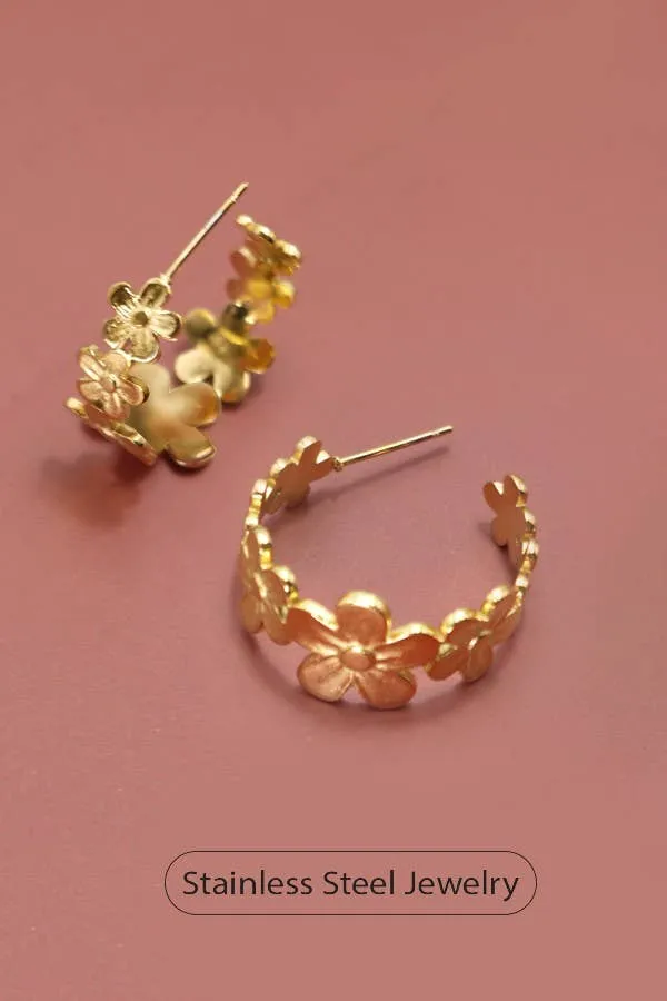 Daisy Hoop Earrings 18K Stainless Steel Waterproof