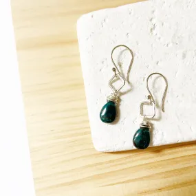 Deep green chrysacola teardrops on sterling silver ear wires