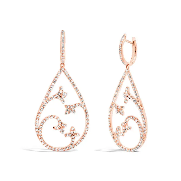 Diamond Open scroll Teardrop Earrings