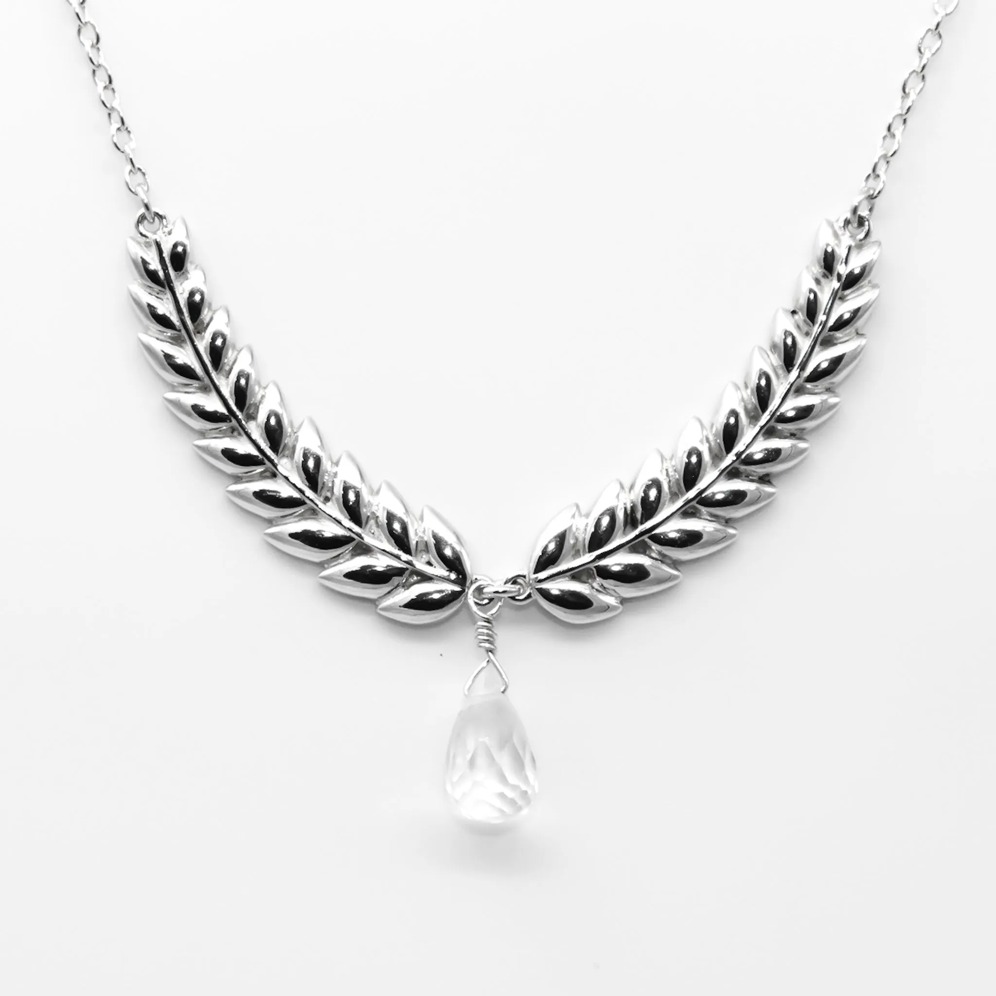 Double Laurel Necklace with Gem Bead Dangle