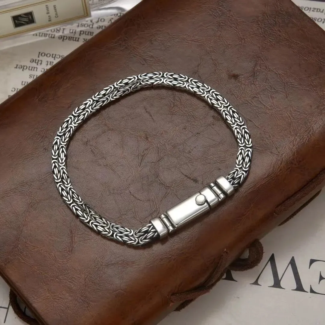 Double row bracelet Silver Color 1PCS Retro chain Hip-hop Bracelet Mens