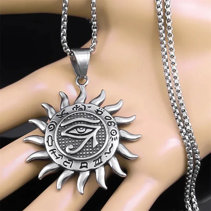 Egypt Eye of Horus Sun God Pendant Necklace for Women Men