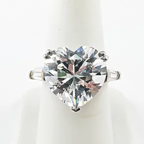 Elegant Heart Shape Center CZ Solitaire Style Silver Ring
