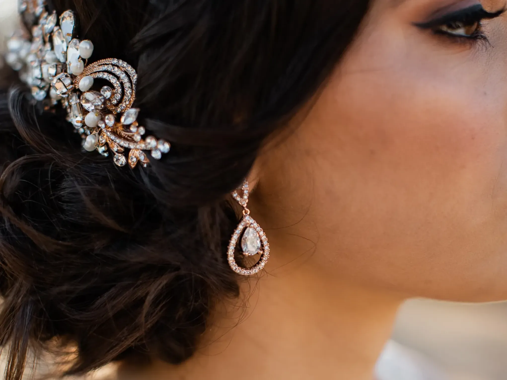 Elisha - Crystal Teardrop Halo Bridal Earrings