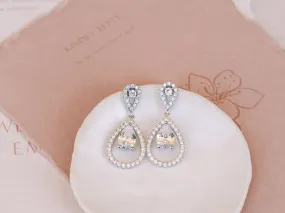 Elisha - Crystal Teardrop Halo Bridal Earrings