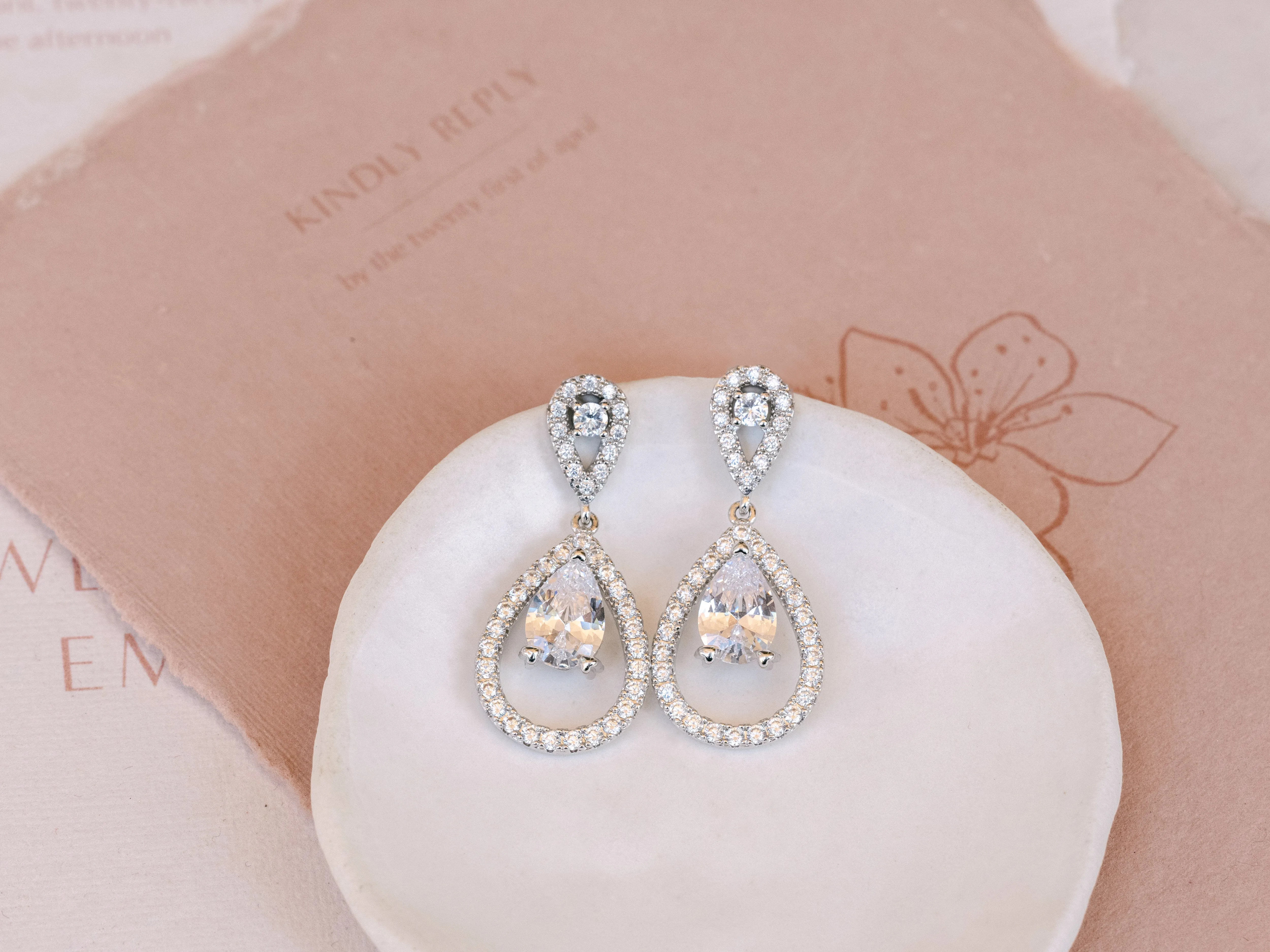 Elisha - Crystal Teardrop Halo Bridal Earrings