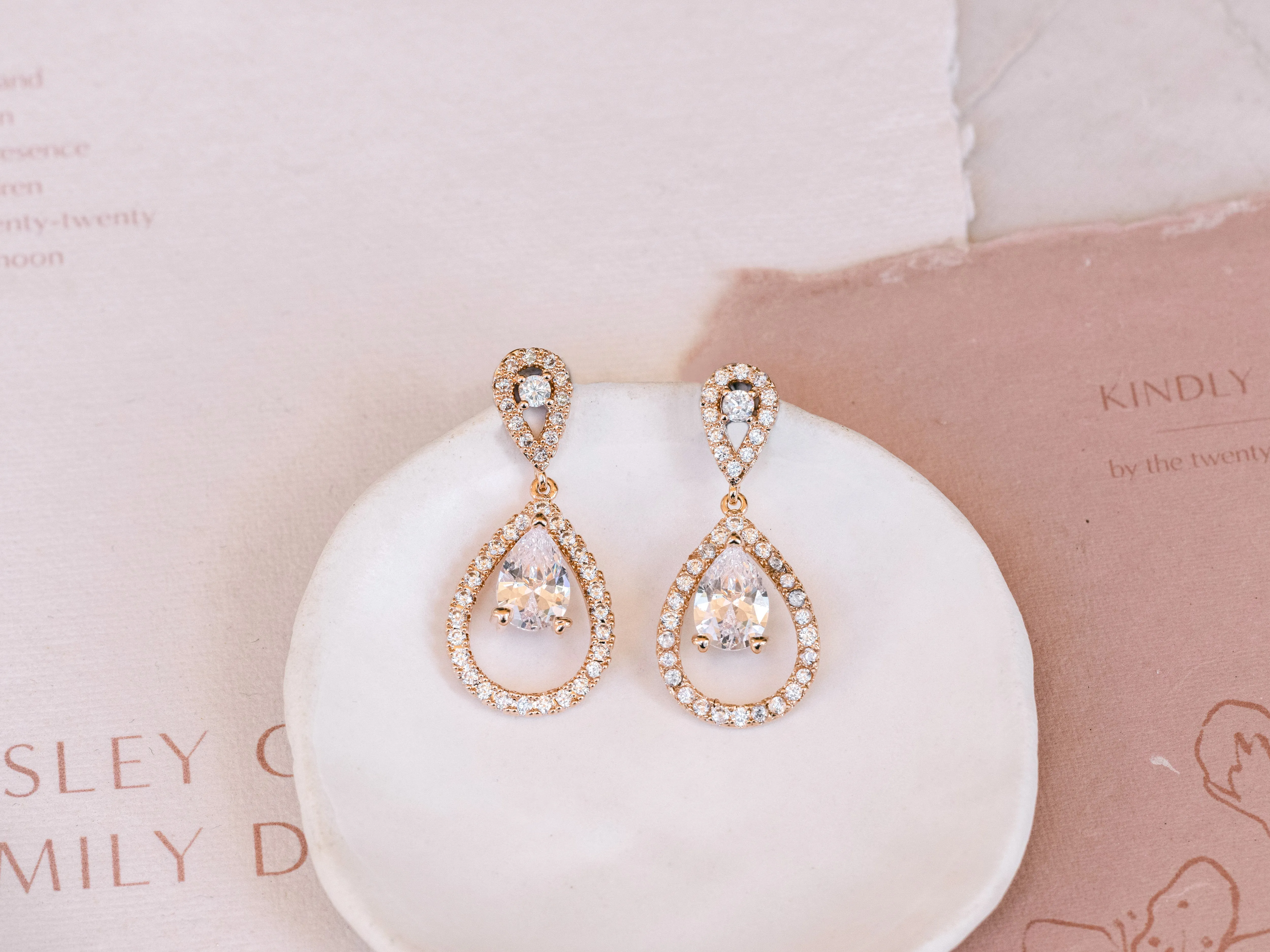 Elisha - Crystal Teardrop Halo Bridal Earrings